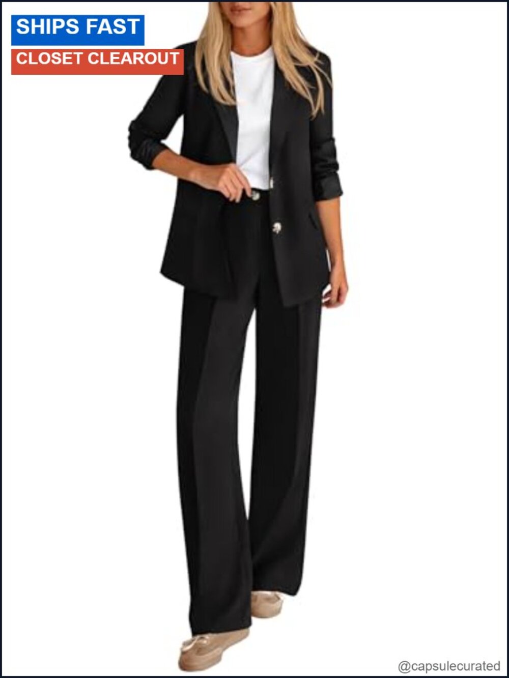 Women's 2 Piece Blazer & Wide Leg Pants Suit Set Business Casual